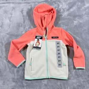 Lands‎ End Kids Fleece Full Zip Jacket Coral White Mint Size 3T